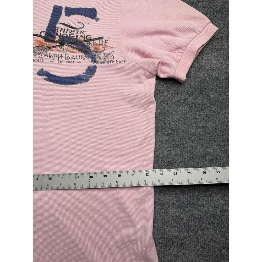 Polo Ralph Lauren Mens L Pink Athletic Canoeing Graphic Paint Splatter Polo